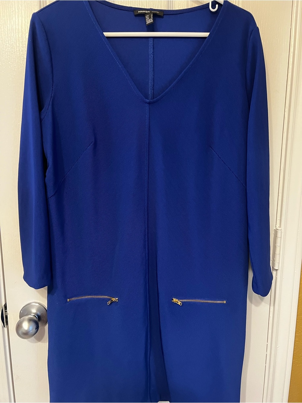 Mango Casual Royal Blue Zipper-Pocket Shift Dress, Size M